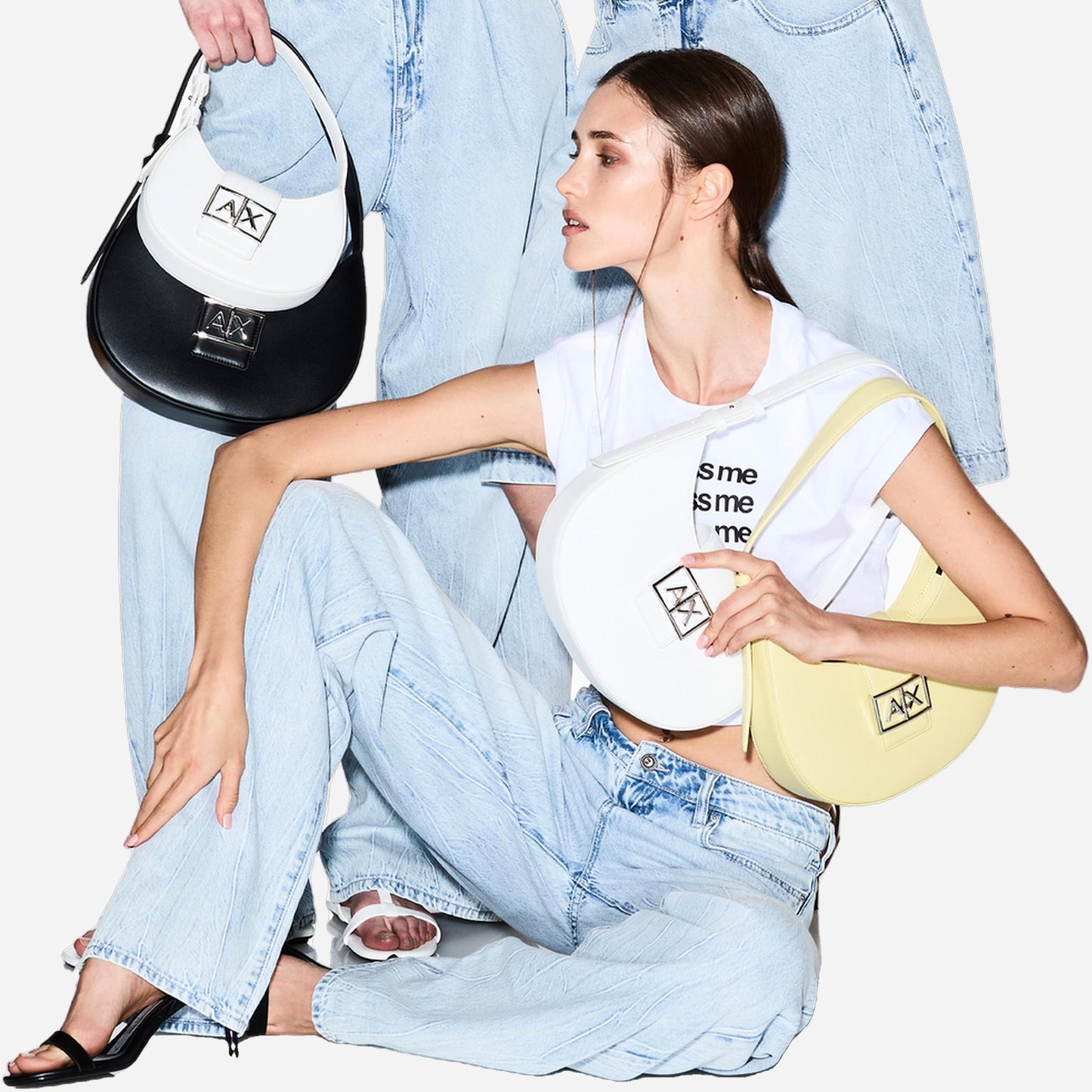 ARMANI EXCHANGE Borsa a tracolla in tessuto Off White 