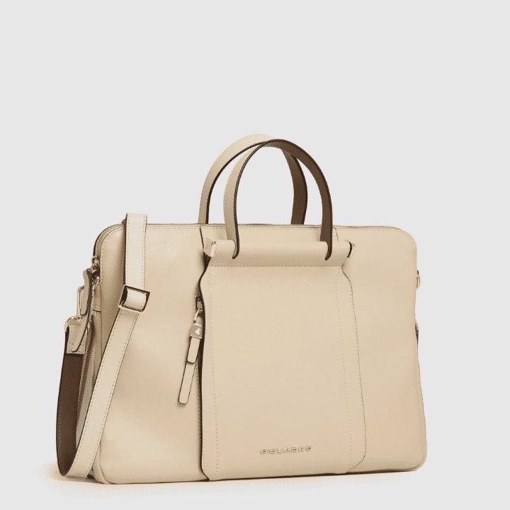 PIQUADRO Cartella 14'' in pelle con tracolla removibile BEIGE/CUOIO 