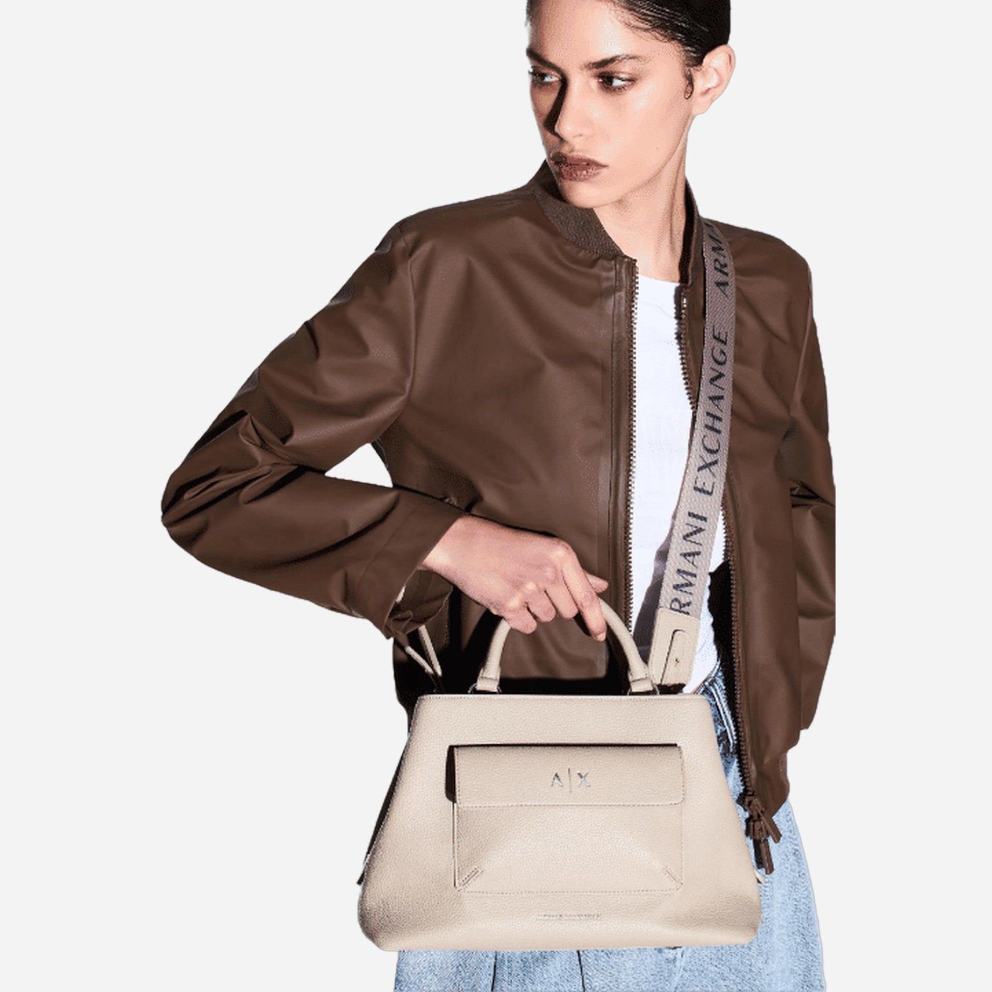 ARMANI EXCHANGE Shopping Bag grande in poliestere SAND 