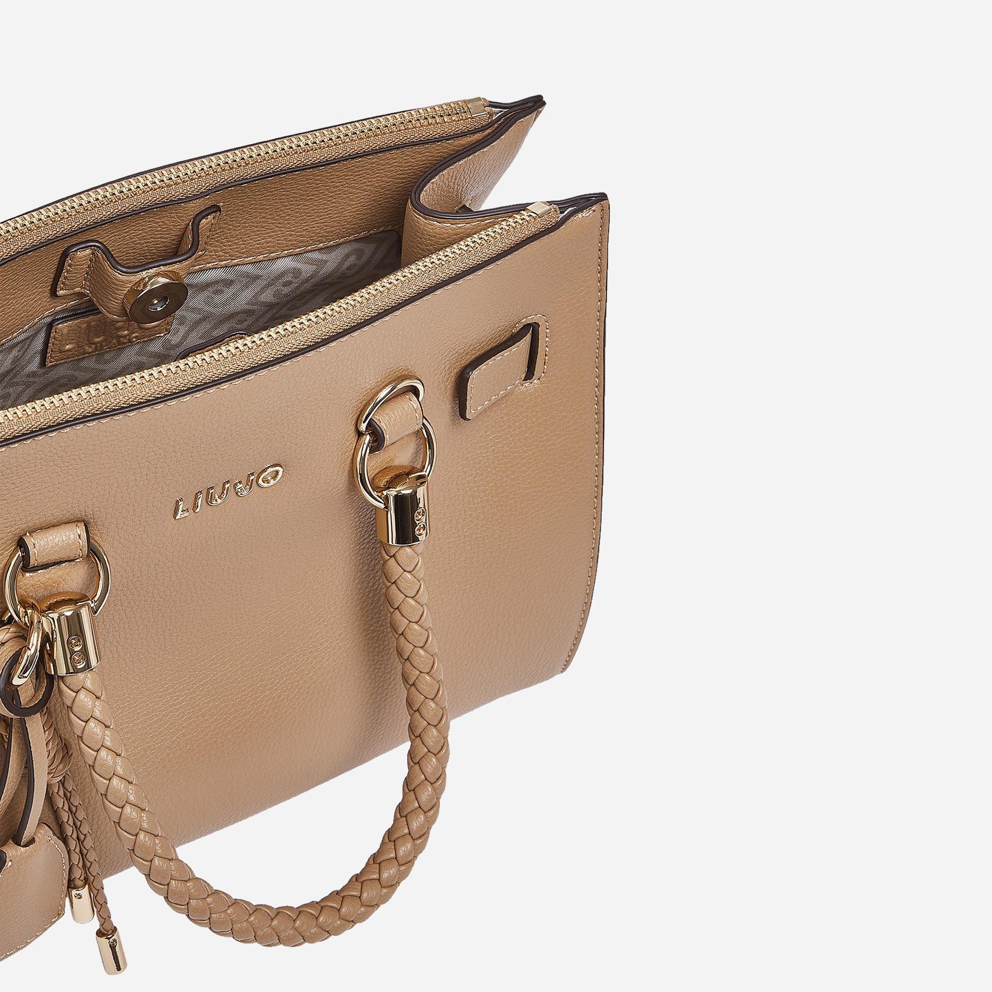 LIU JO Borsa satchel piccola con charms Cammello 