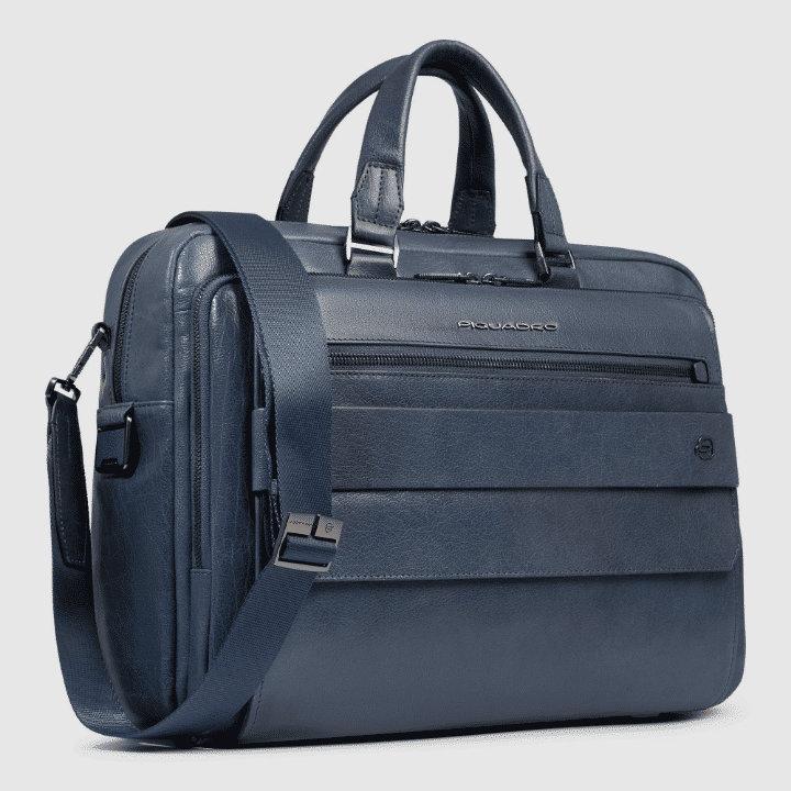 PIQUADRO Cartella  2 manici porta PC 15,6'' in pelle Avio 