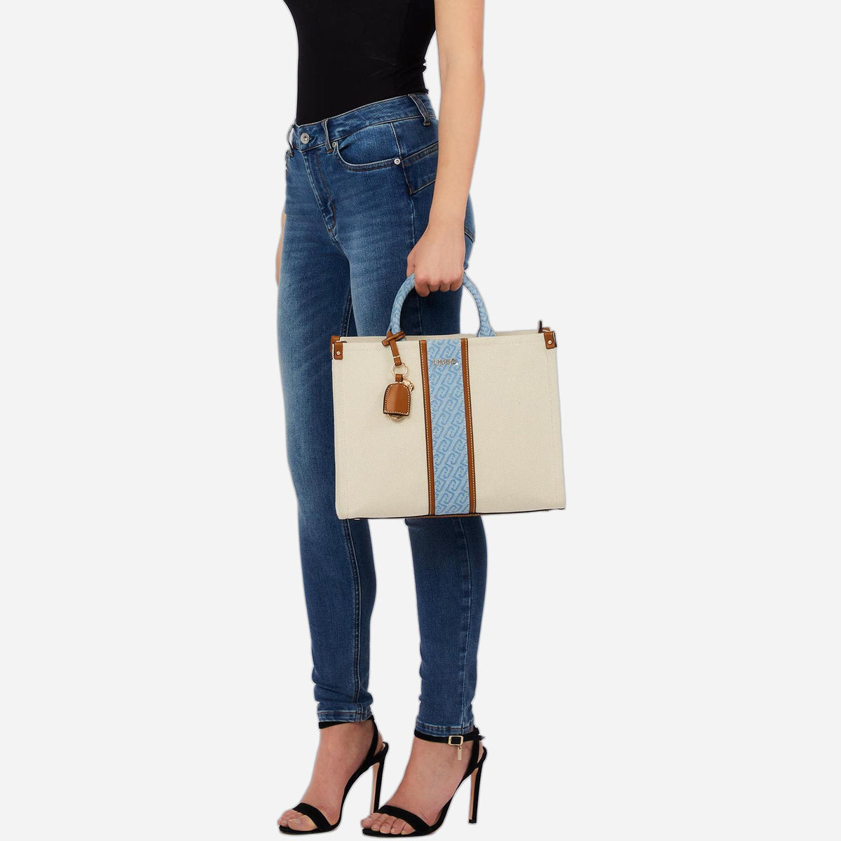 LIU JO Borsa jacquard media Neutro/denim 
