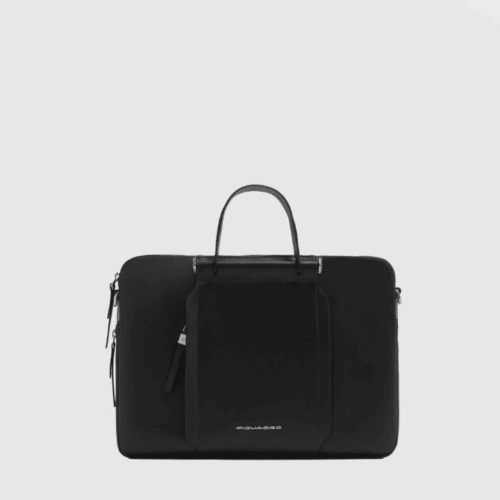 PIQUADRO Cartella 14'' in pelle con tracolla removibile Nero 