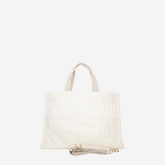 LIU JO Borsa tote media in maglia WHITE CREAM 