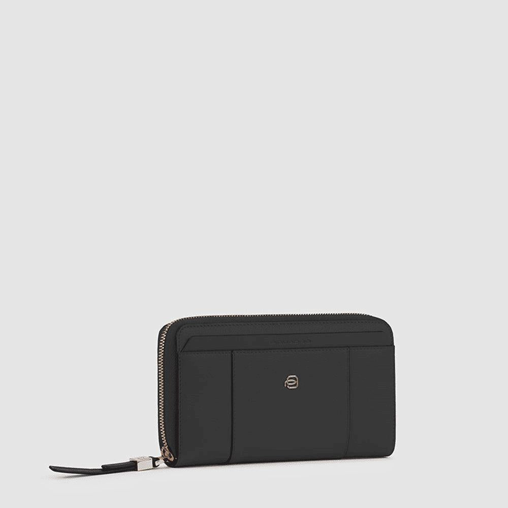 PIQUADRO Portafogli donna grande con zip Nero 