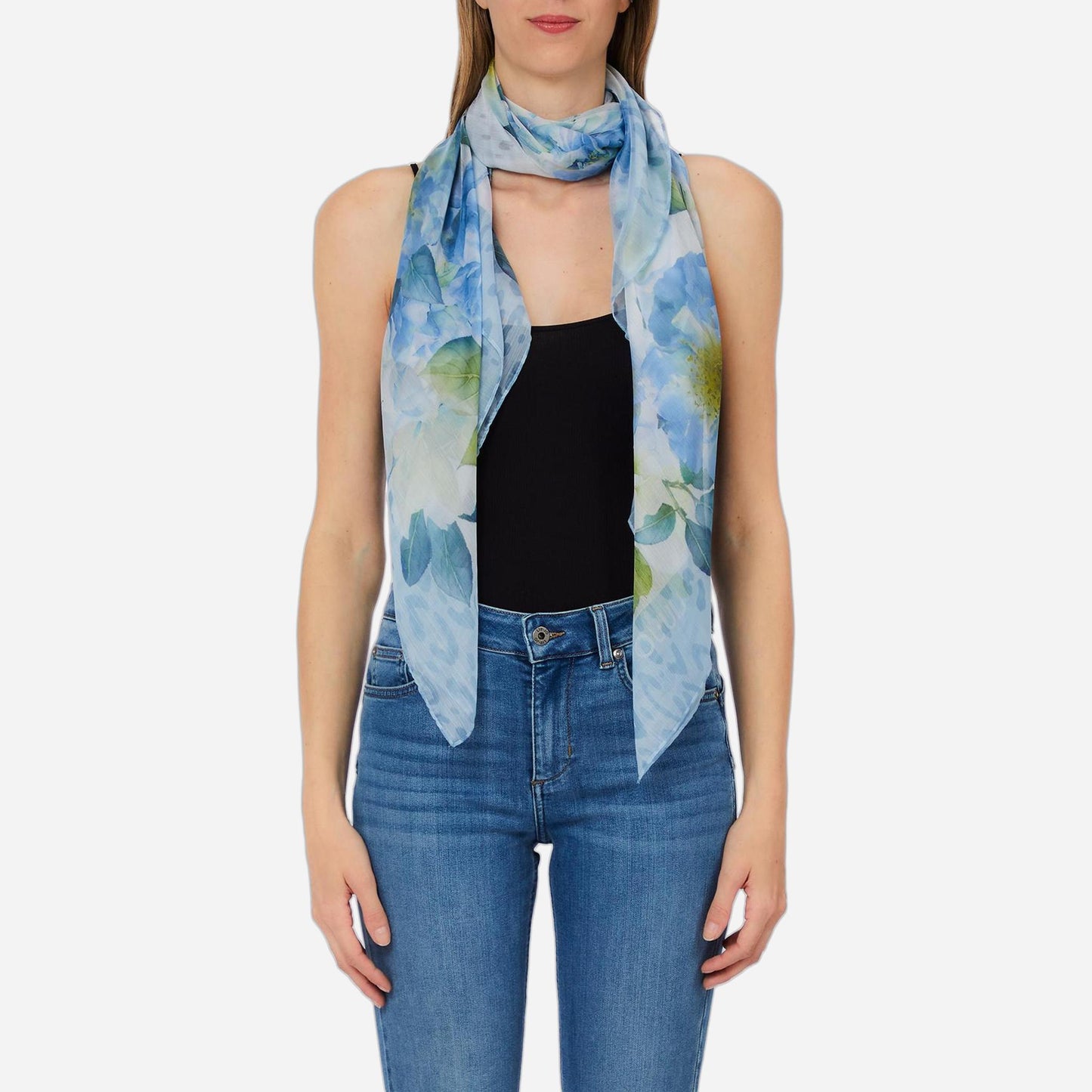 LIU JO Foulard grande con peonie Dusty blue 