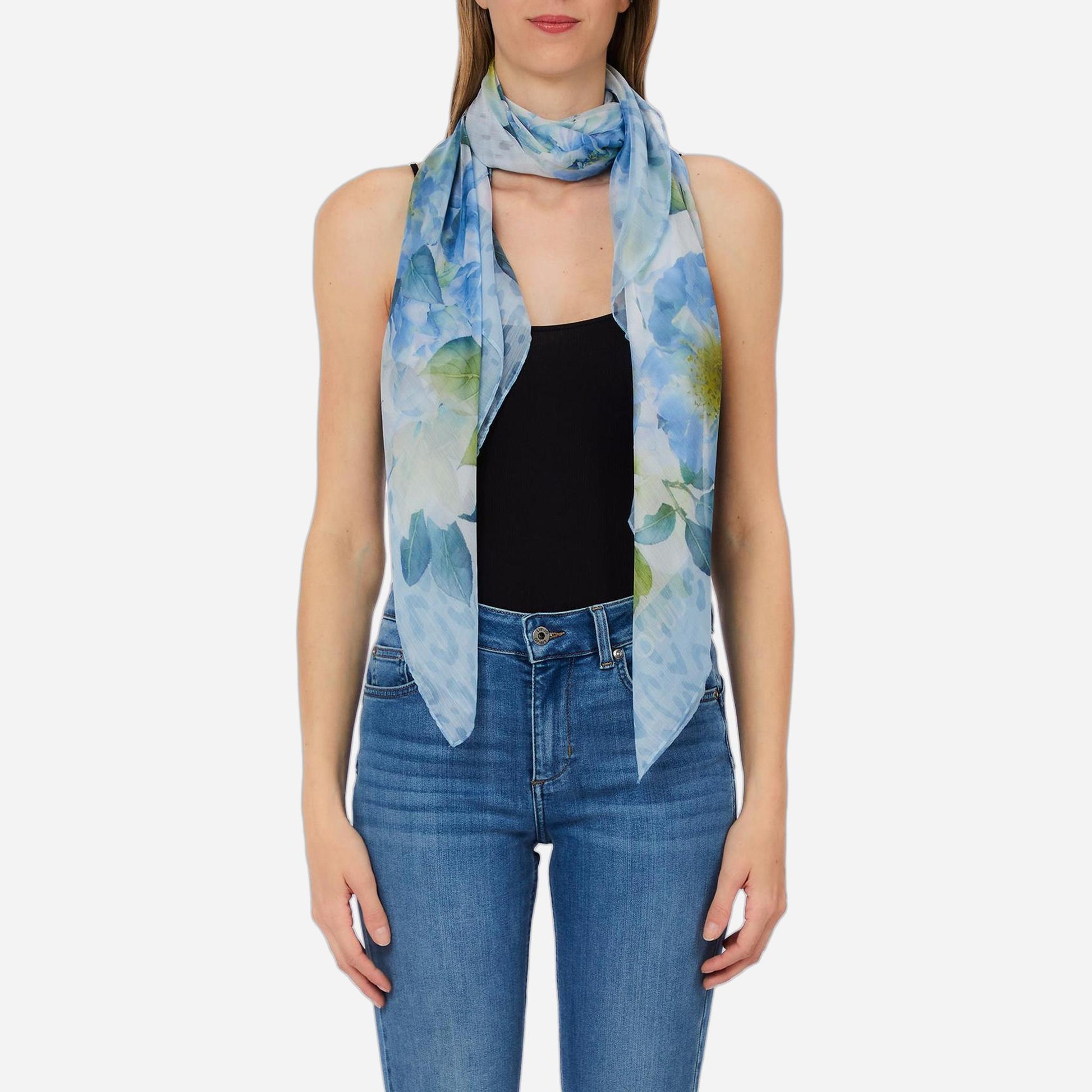 LIU JO Foulard grande con peonie Dusty blue 