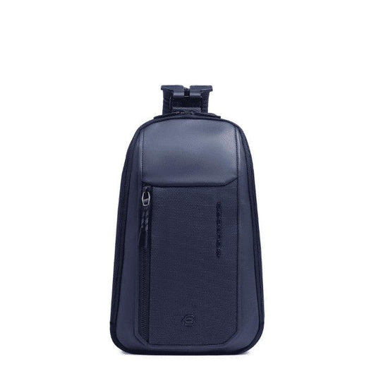 PIQUADRO Monospalla in pelle e tessuto Blu 