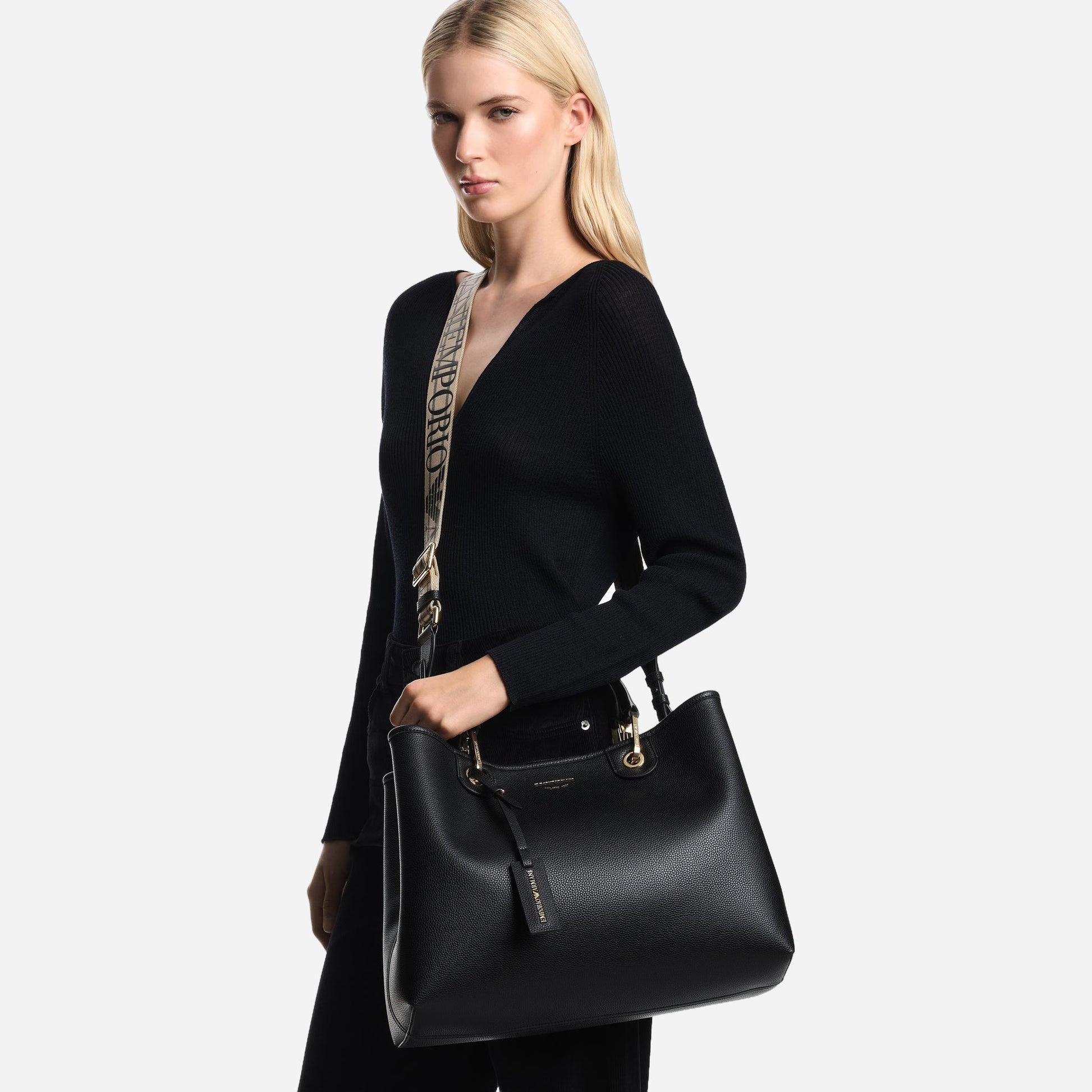 Emporio Armani SHOPPING BAG NERO/SILVER 