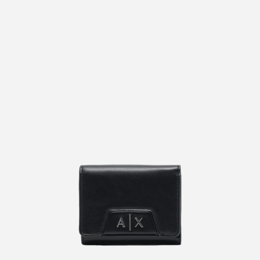 ARMANI EXCHANGE AX Portafoglio compatto bi-fold in ecopelle BLACK 
