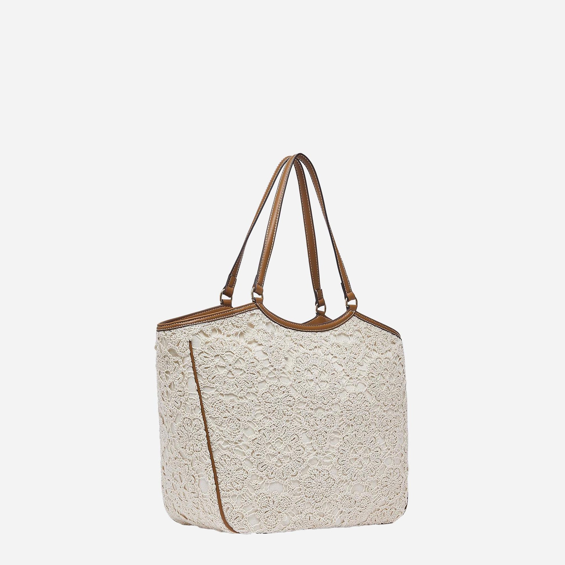 LIU JO Borsa tote grande in pizzo CREAM 
