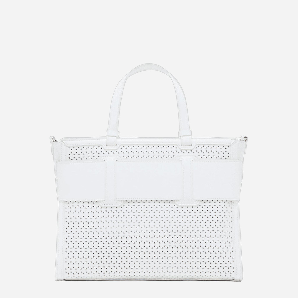 ARMANI EXCHANGE Borsa shopping grande traforata Off White 