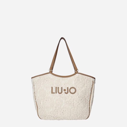 LIU JO Borsa tote grande in pizzo CREAM 