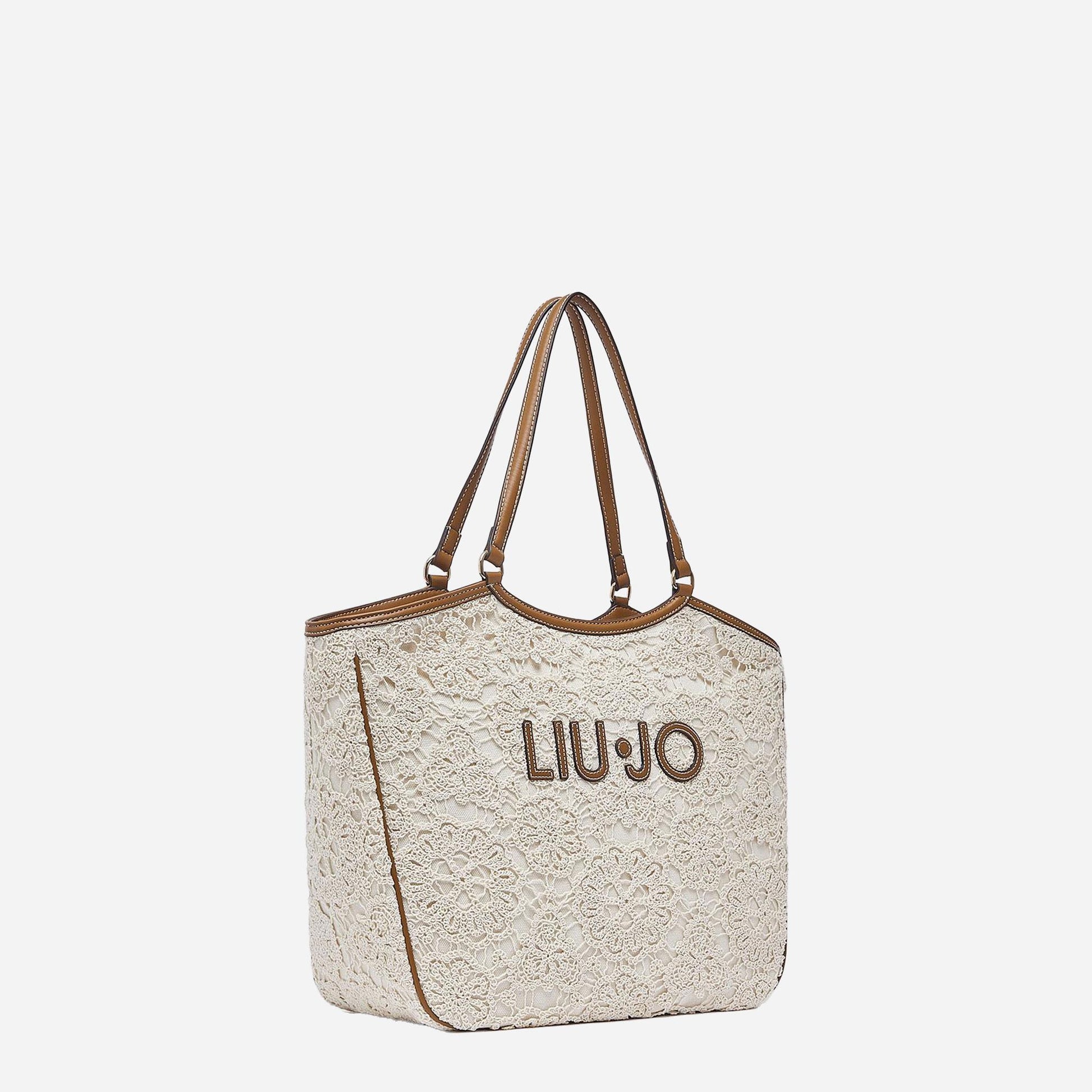 LIU JO Borsa tote grande in pizzo CREAM 
