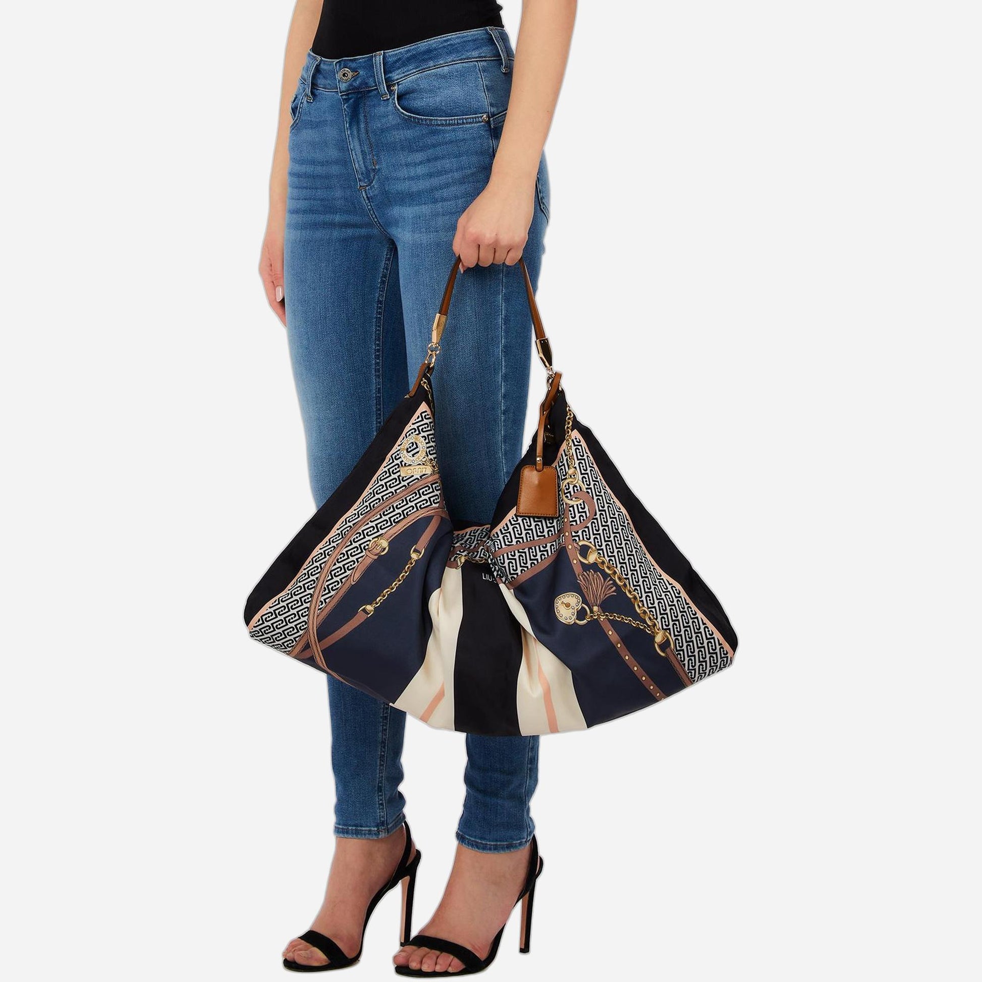 LIU JO Borsa foulard media St.metall.nero 