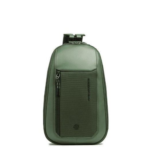 PIQUADRO Monospalla in pelle e tessuto Verde 