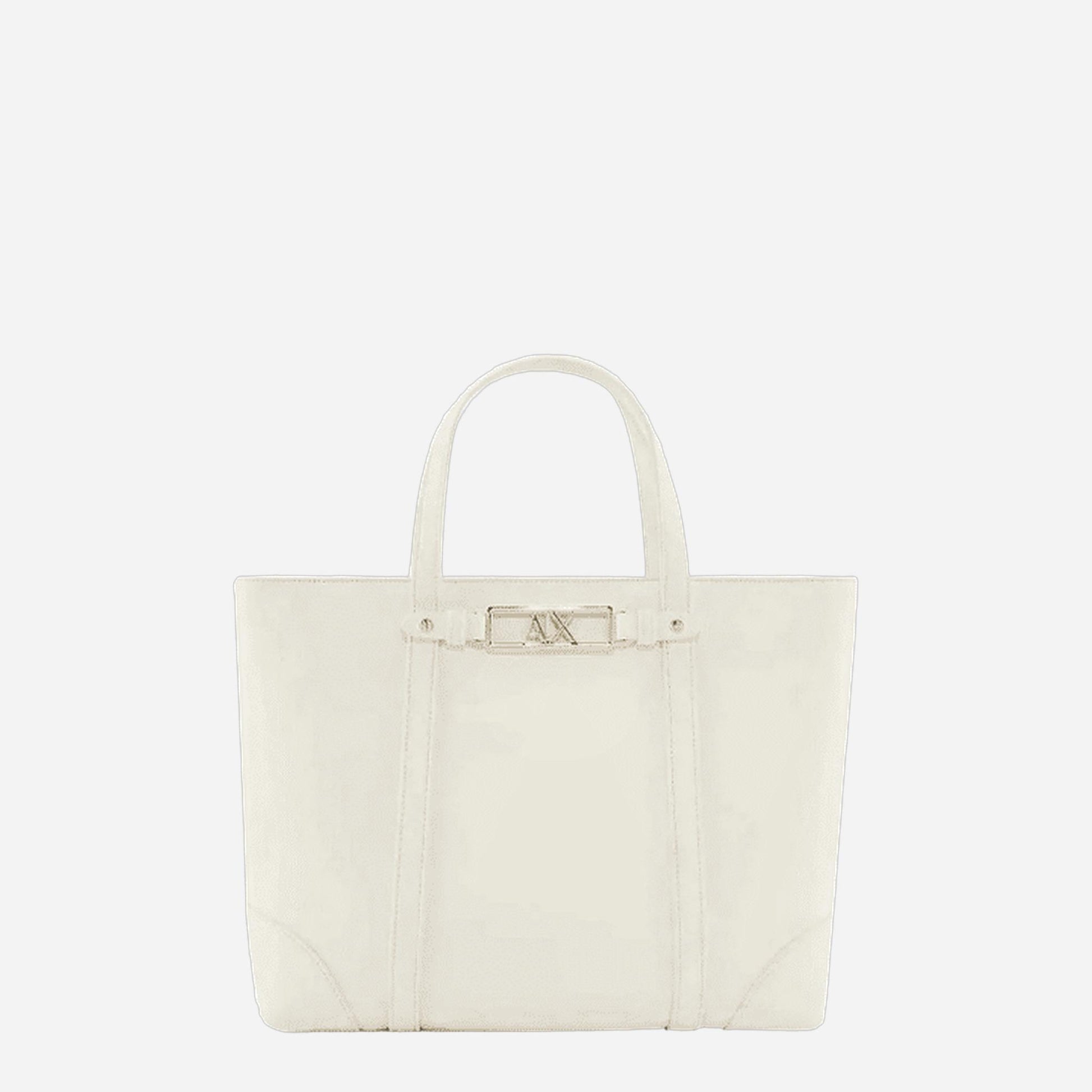 ARMANI EXCHANGE Shopper media in pelle Off White 