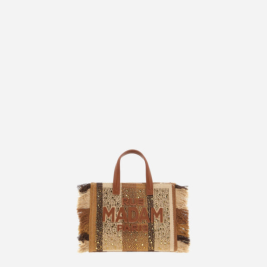 RUE MADAM CASABLANCA MINI TOTE STRIPES BROWN 