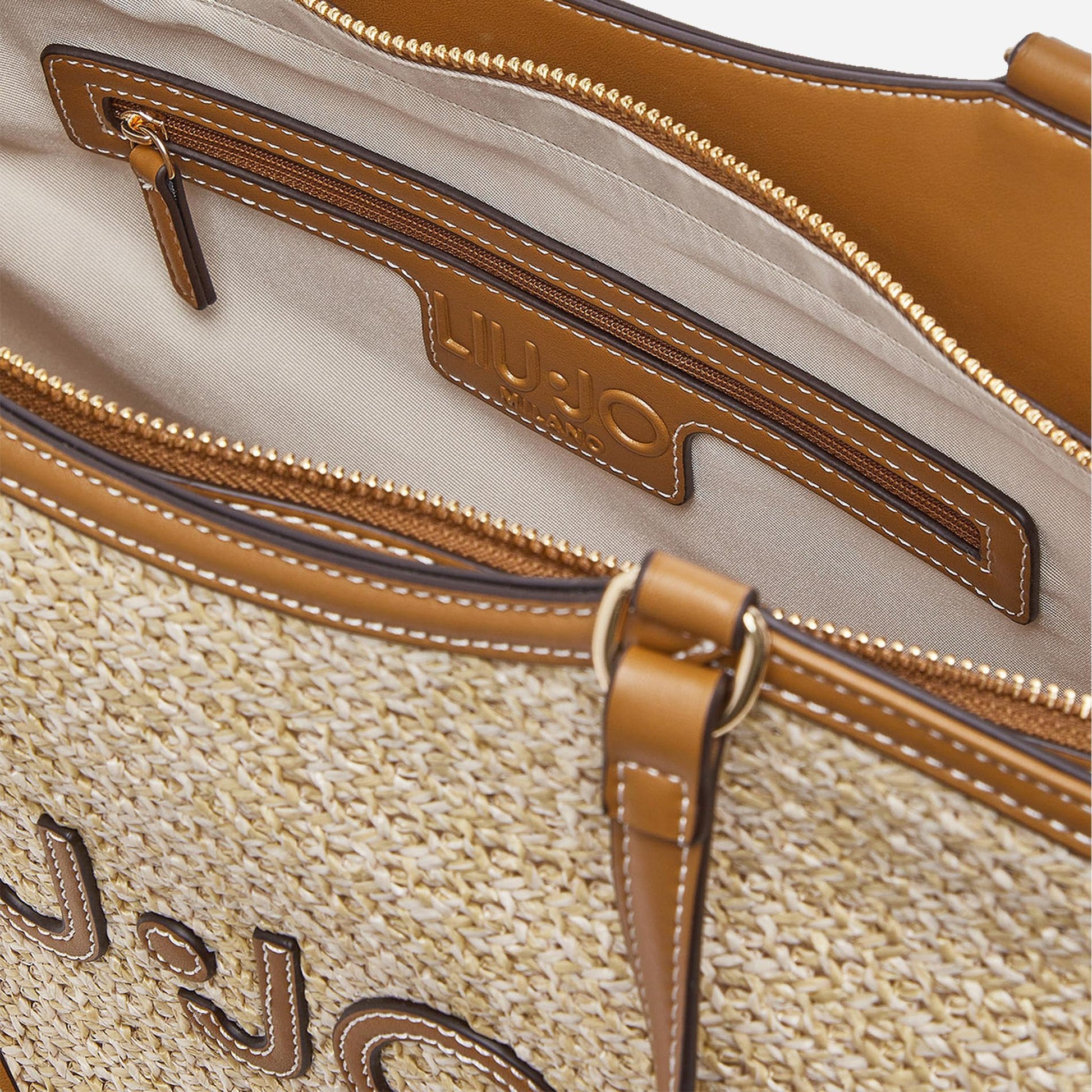 LIU JO Borsa tote grande in rafia Naturale 