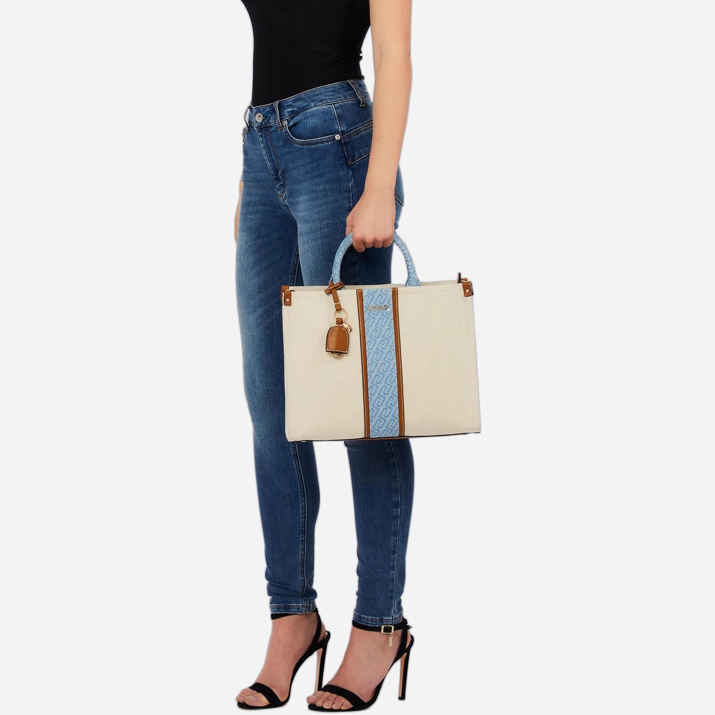 LIU JO Borsa jacquard media Neutro/denim 