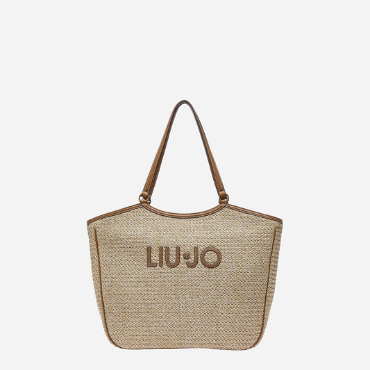 LIU JO Borsa tote grande in rafia Naturale 