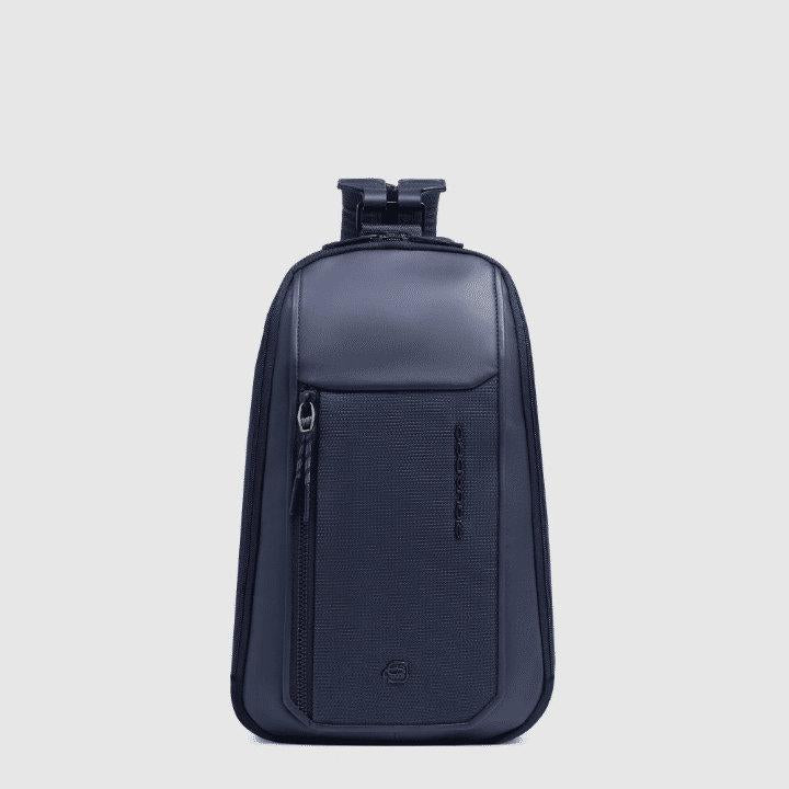 PIQUADRO Monospalla in pelle e tessuto Blu 