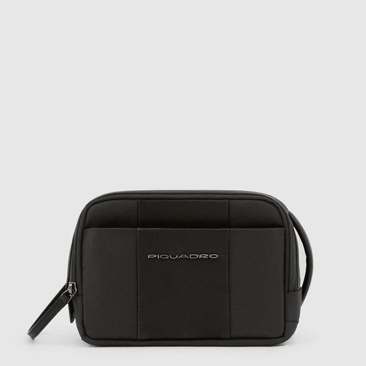 PIQUADRO Beauty case uomo in tessuto riciclato e pelle Nero 