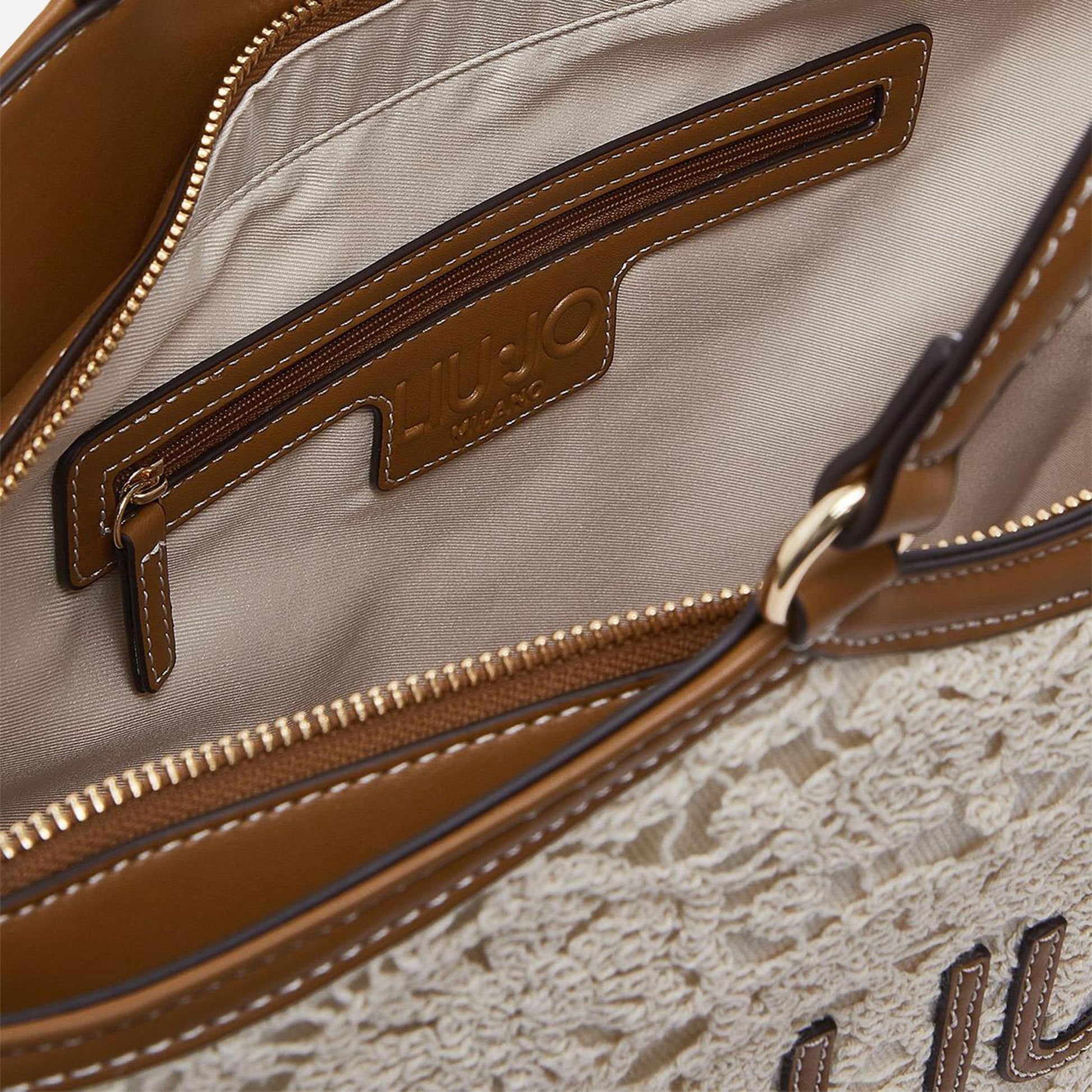 LIU JO Borsa tote grande in pizzo CREAM 