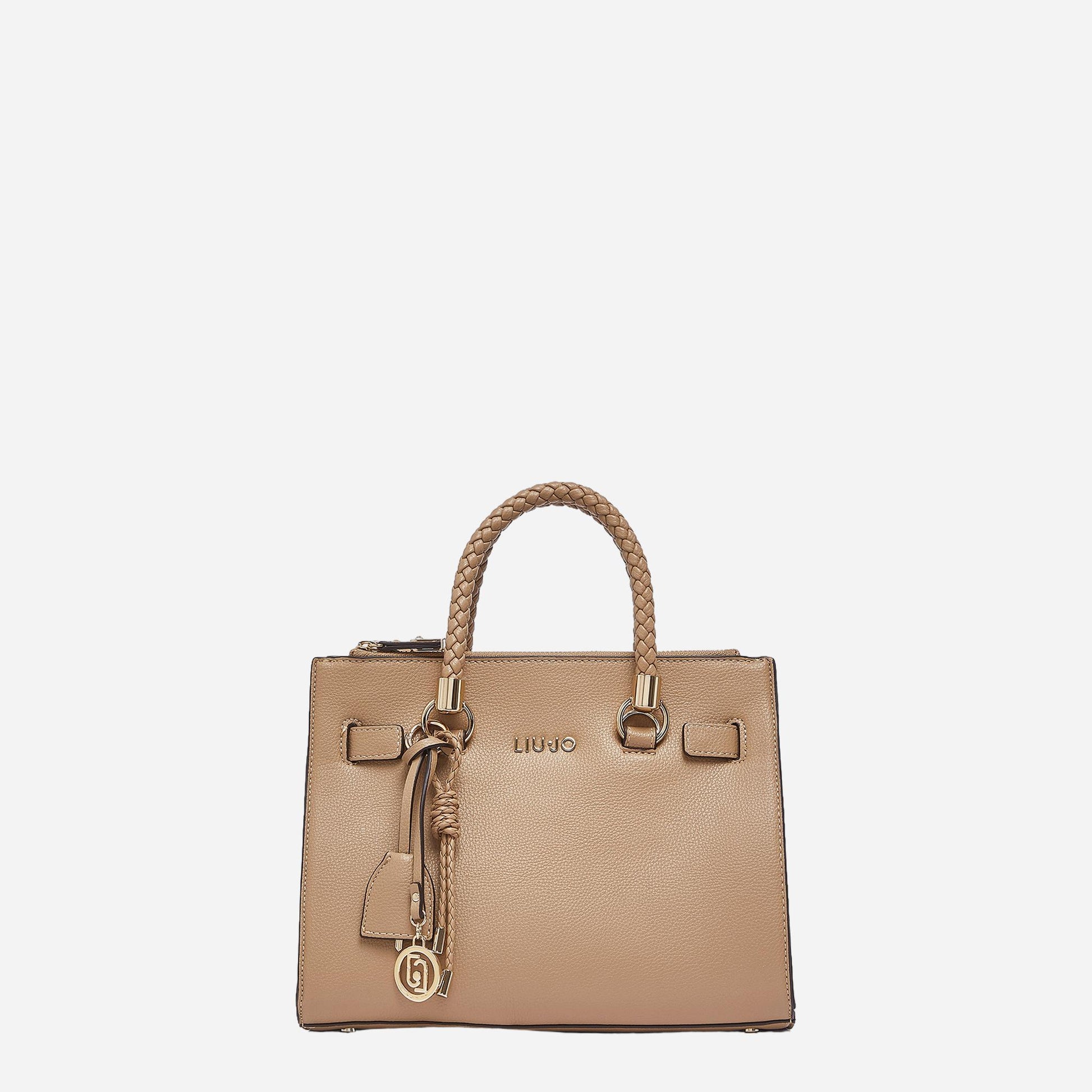 LIU JO Borsa satchel piccola con charms Cammello 