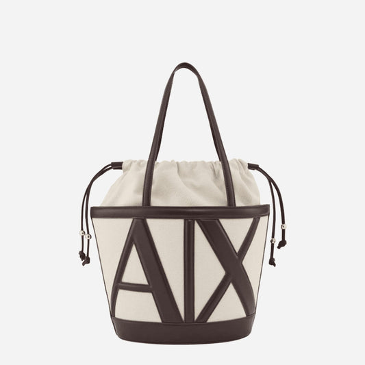 ARMANI EXCHANGE Borsa shopper a spalla in canvas NATURAL / DUSK SHADE 