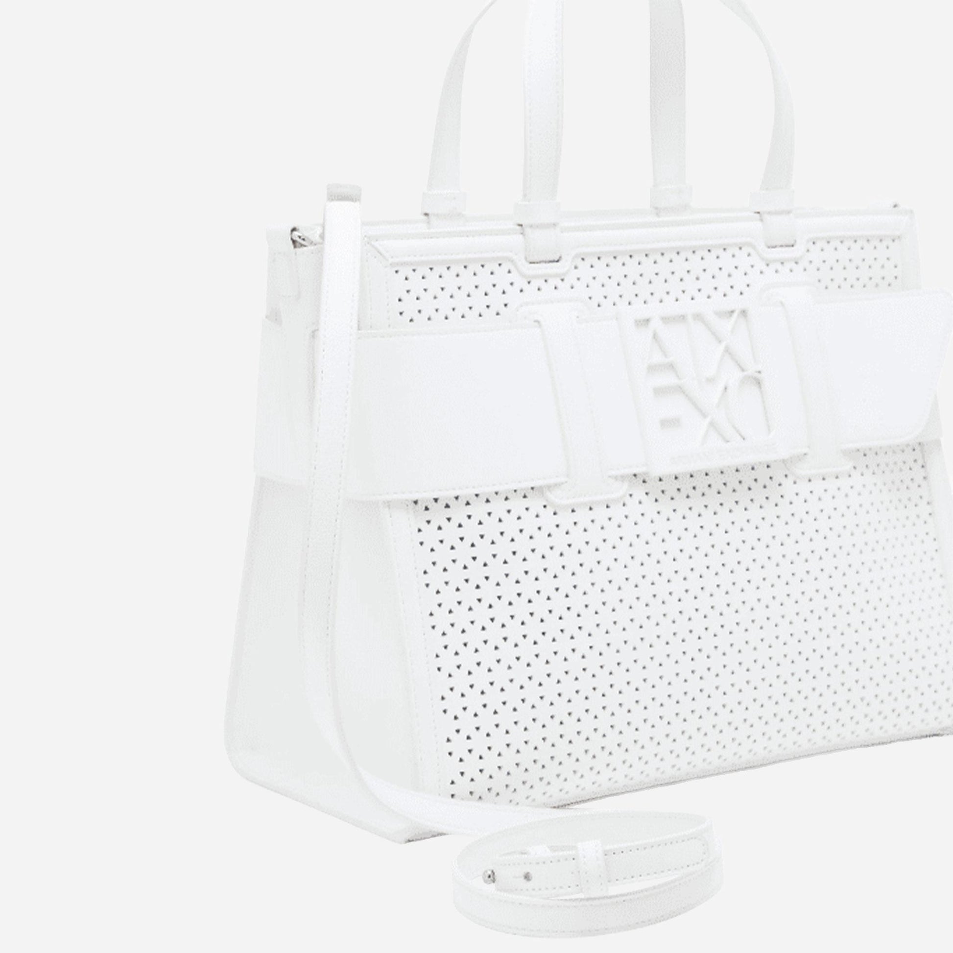ARMANI EXCHANGE Borsa shopping grande traforata Off White 
