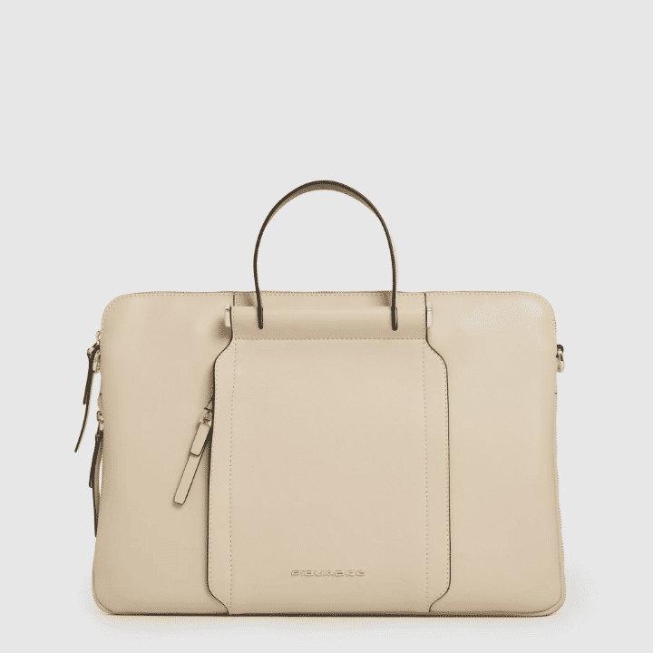 PIQUADRO Cartella 14'' in pelle con tracolla removibile BEIGE/CUOIO 