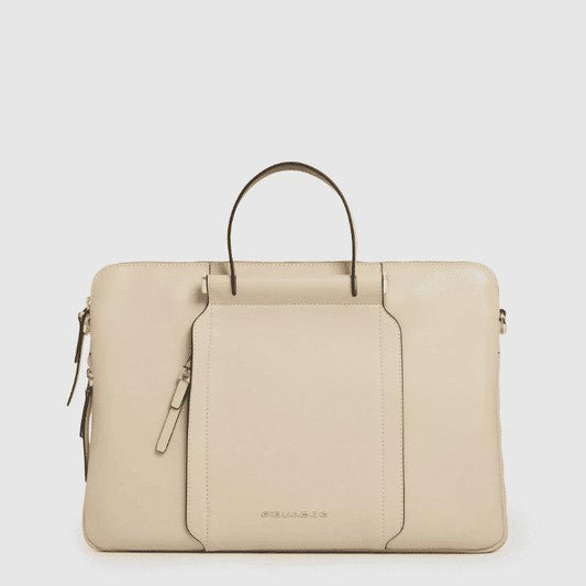 PIQUADRO Cartella 14'' in pelle con tracolla removibile BEIGE/CUOIO 