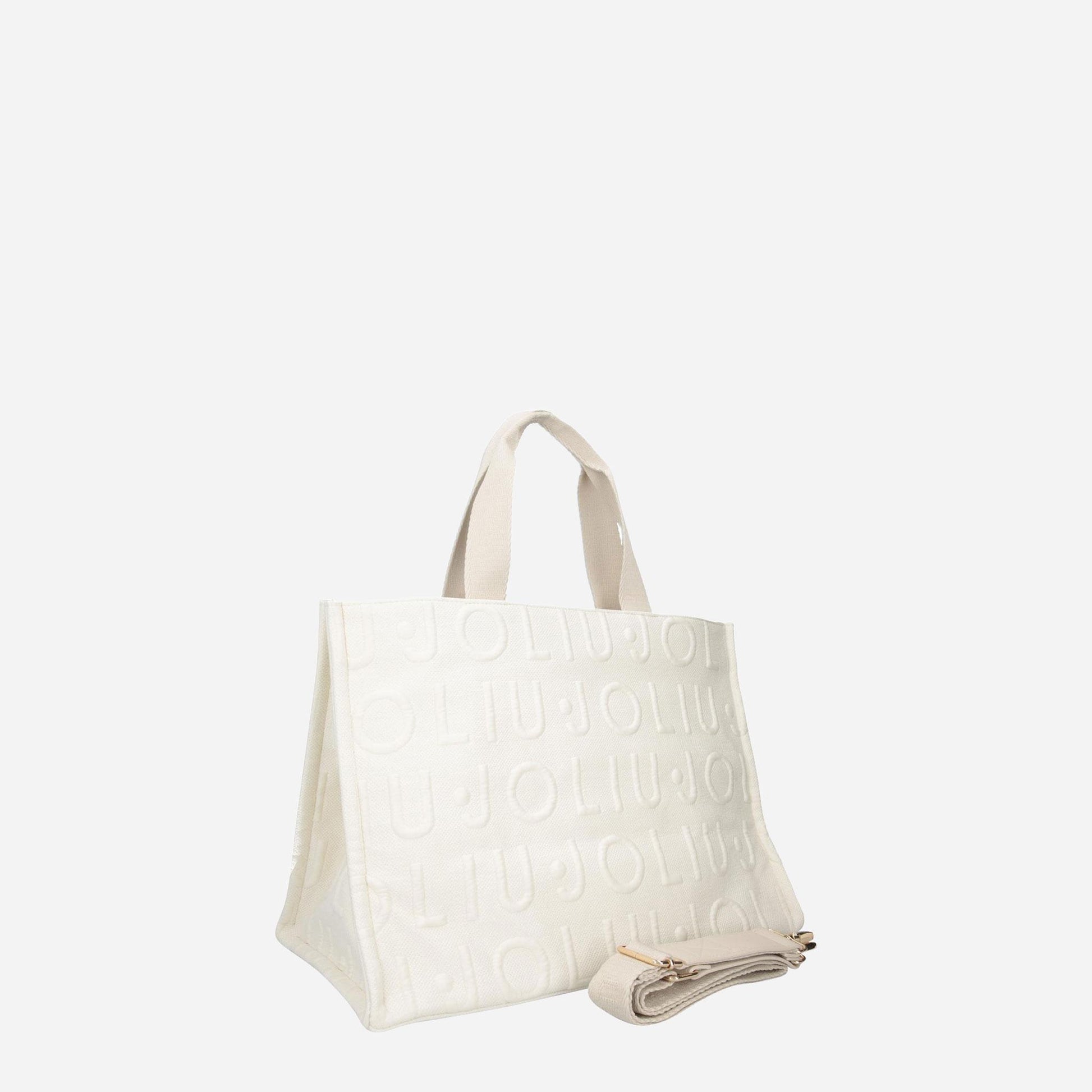 LIU JO Borsa tote media in maglia WHITE CREAM 