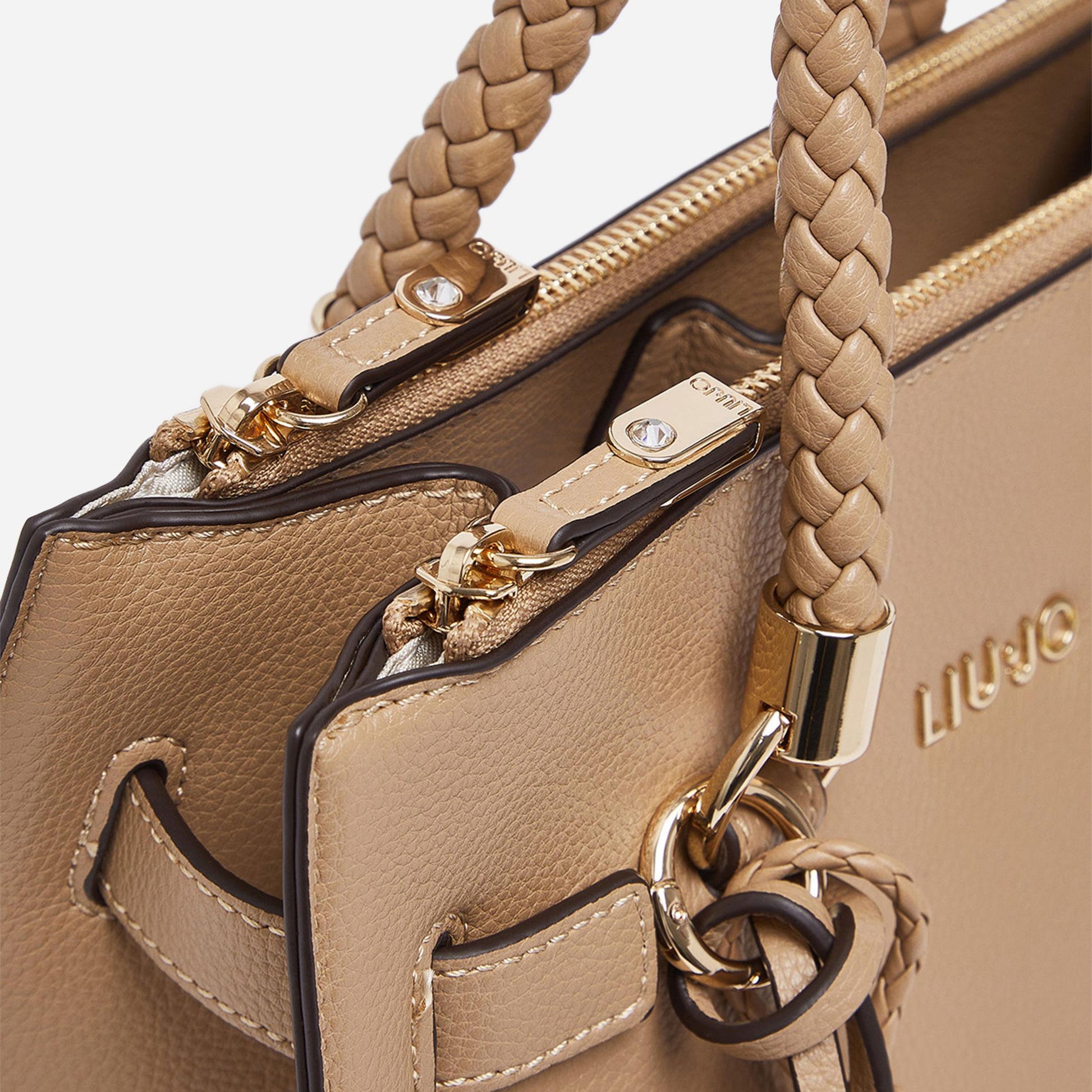 LIU JO Borsa satchel piccola con charms Cammello 