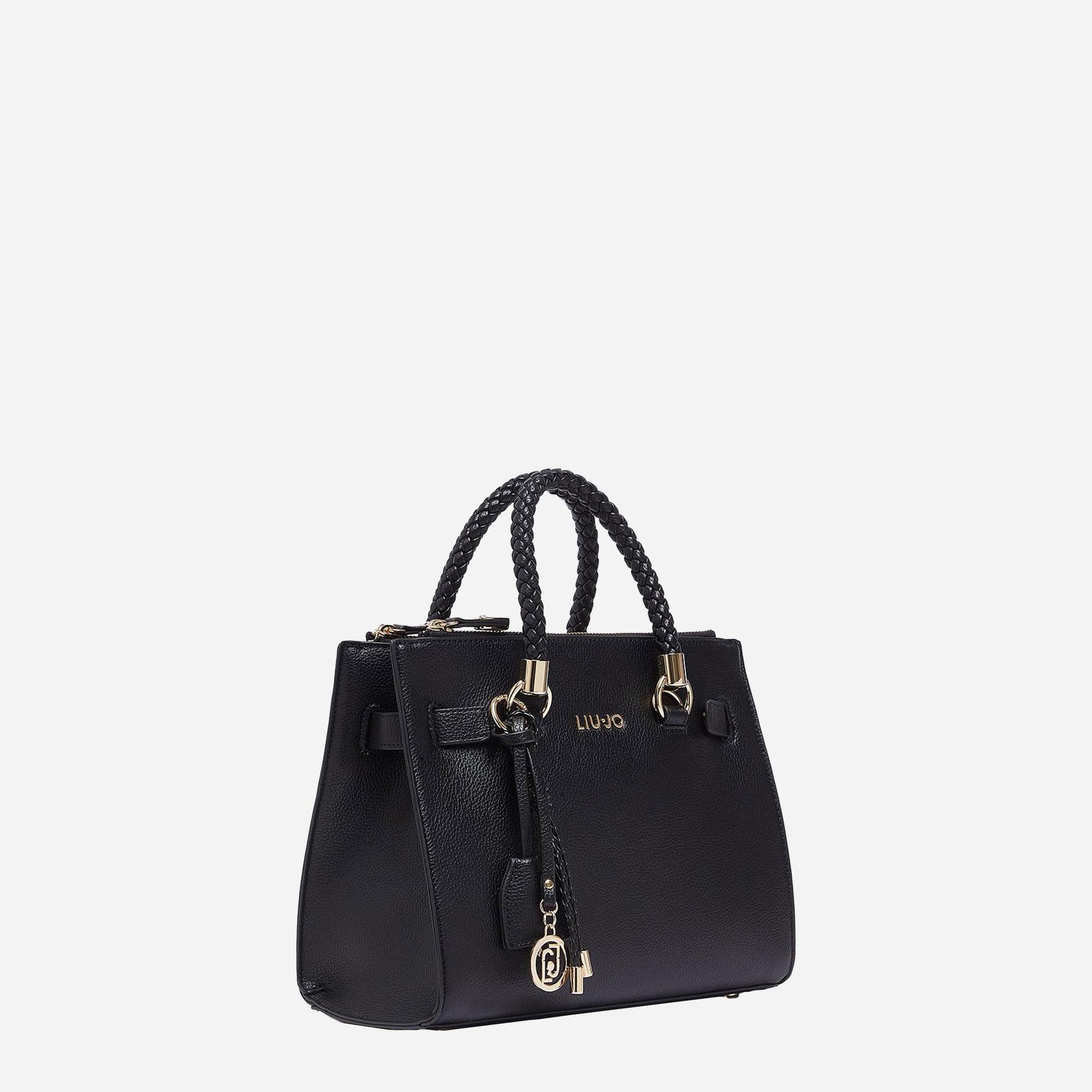 LIU JO Borsa satchel piccola con charms BLACK 