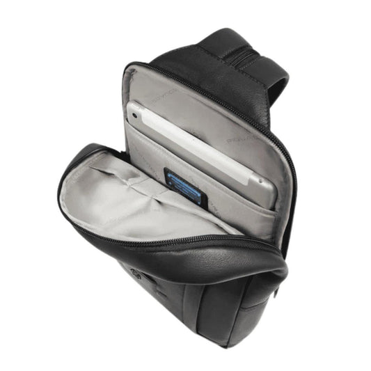 PIQUADRO Zaino monospalla uomo in pelle porta iPad® Nero 