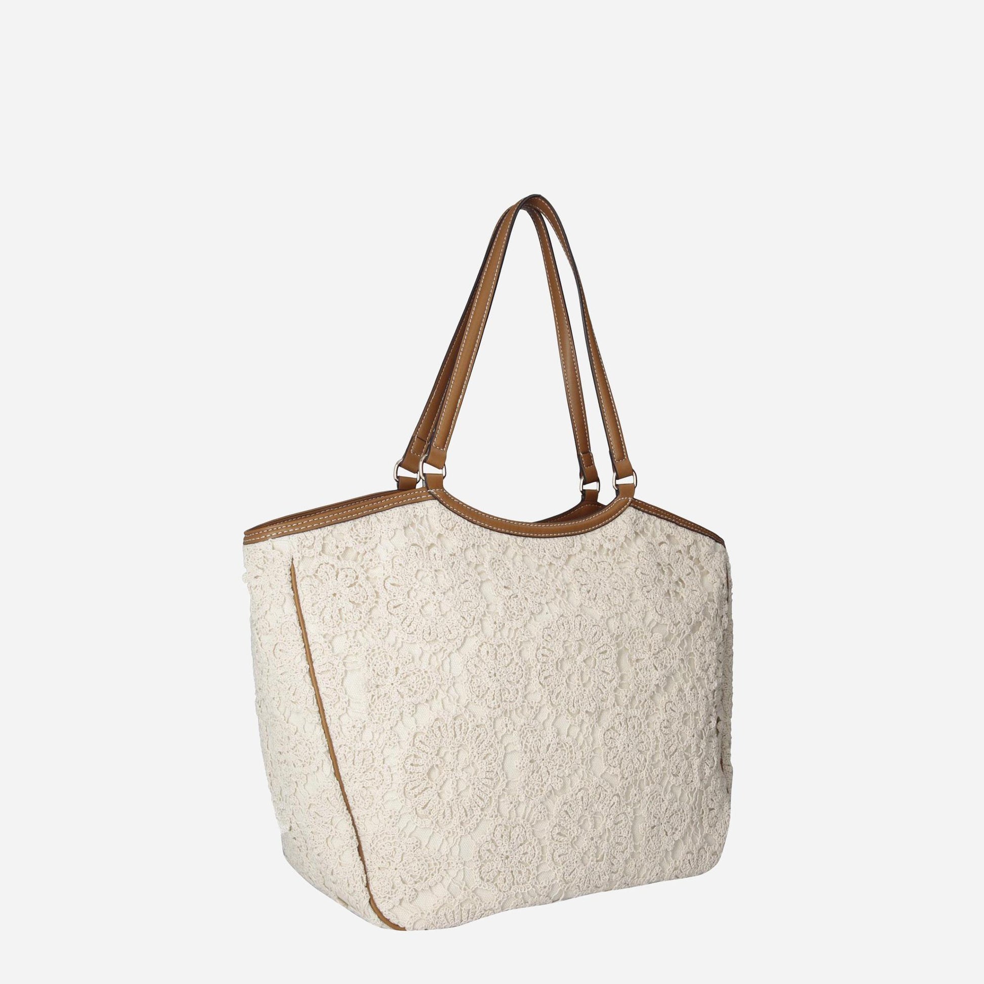 LIU JO Borsa tote grande in pizzo CREAM 