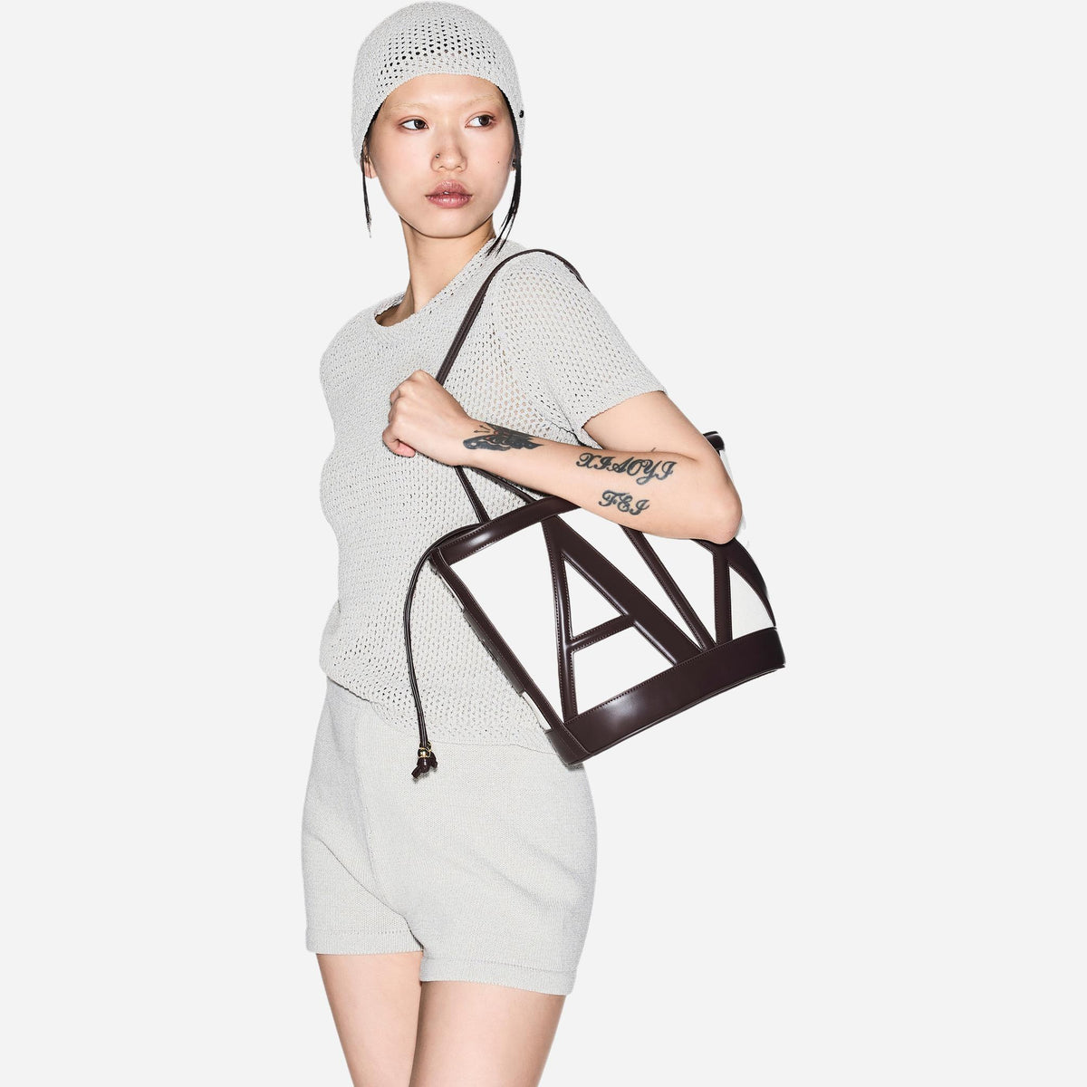 ARMANI EXCHANGE Borsa shopper a spalla in canvas NATURAL / DUSK SHADE 