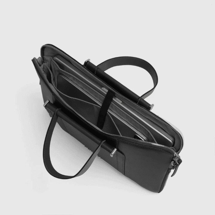 PIQUADRO Cartella 14'' in pelle con tracolla removibile Nero 
