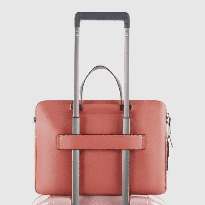 PIQUADRO Cartella 14'' in pelle con tracolla arancio/marrone 
