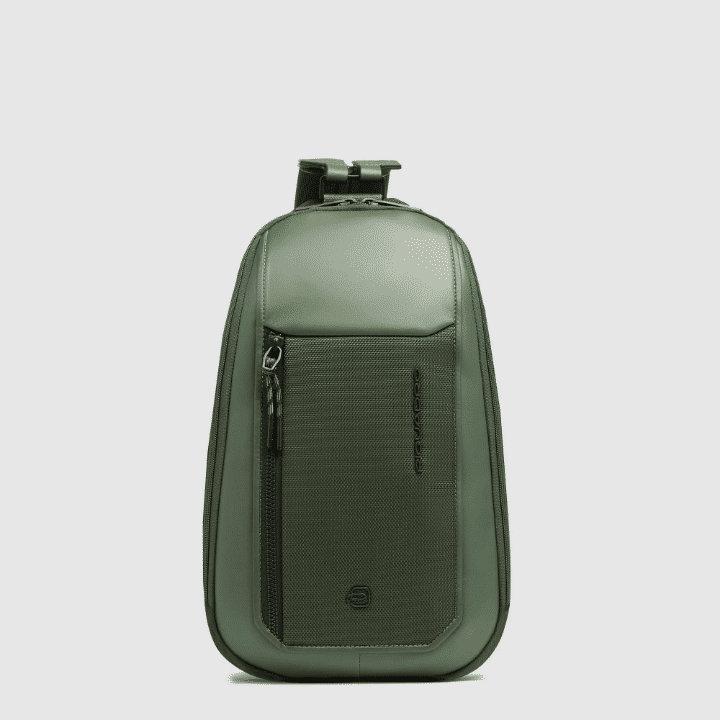 PIQUADRO Monospalla in pelle e tessuto Verde 