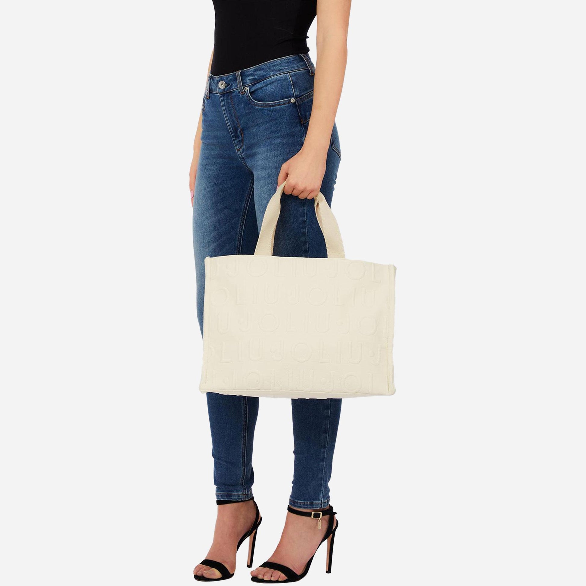 LIU JO Borsa tote media in maglia WHITE CREAM 